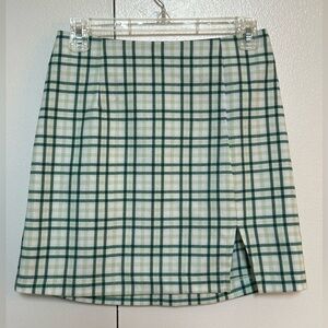 Wild Fable White and Green A-Line Mini Skirt with Slit